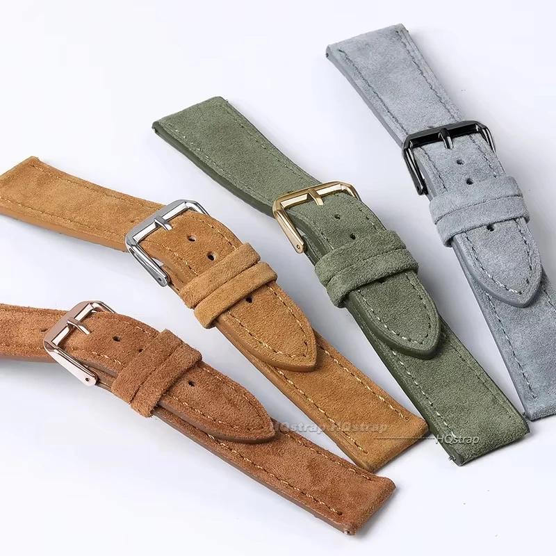 Suede Natūralios Odos Laikrodžio Dirželis Seiko Vintage Rankų Darbo Siuvinėtas Apyrankė Rolex 18mm 19mm 20mm 22mm 24mm Laikrodžio Dirželis
