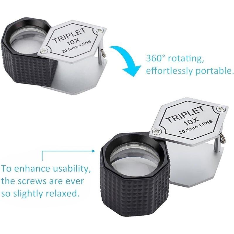 B97A-Triplet Lens 10X Pocket Loupe Magnifier Jewelers Loupe With 20.5Mm Metal Folding Design Magnifying Glass