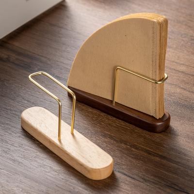 Walnut & Brass Coffee Filter Holder – V60 Paper Storage Stand for Coffee Bar & Kitchen Organization