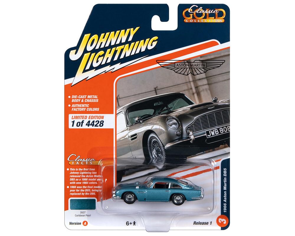 Johnny Lightning 1/64 Scale Aston Martin DB5 1966 Blue Classic Gold Aston Martin Diecast Model Car [Parallel Import]