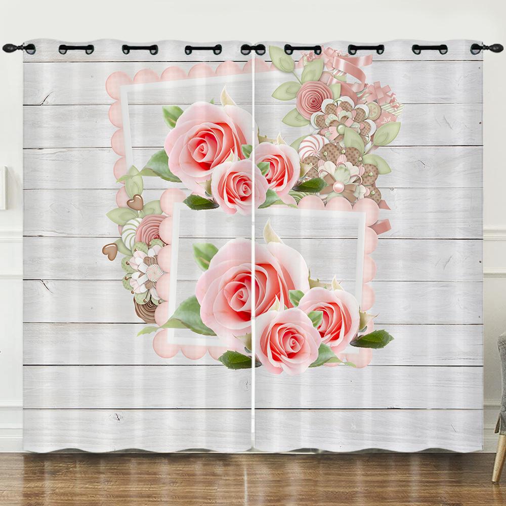 Curtain Flower Rose Simple 3D Digital Printing Blackout Curtain Punching