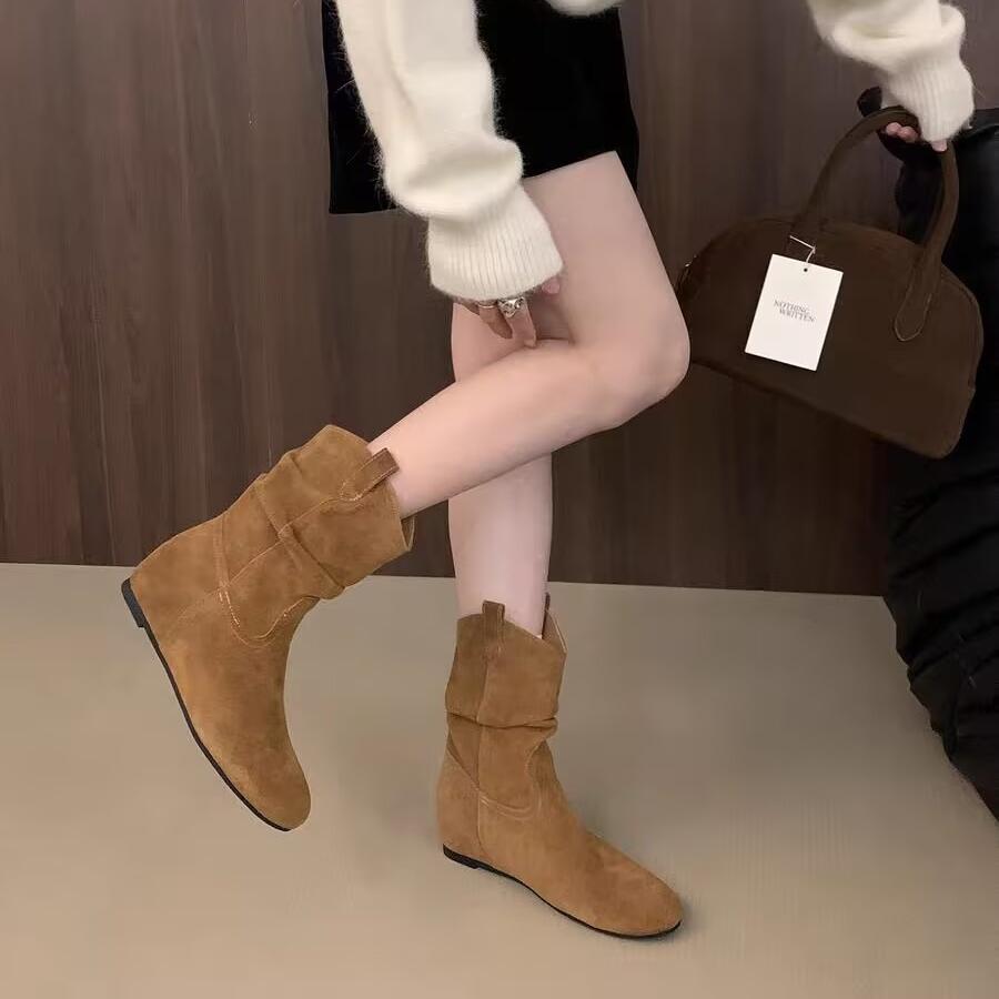 Elegant Comfortable Women's Shoes 2025 Autumn Winter Height-increasing Women's Boots Retro Minimalist Midsole Round Toe Boots 44
