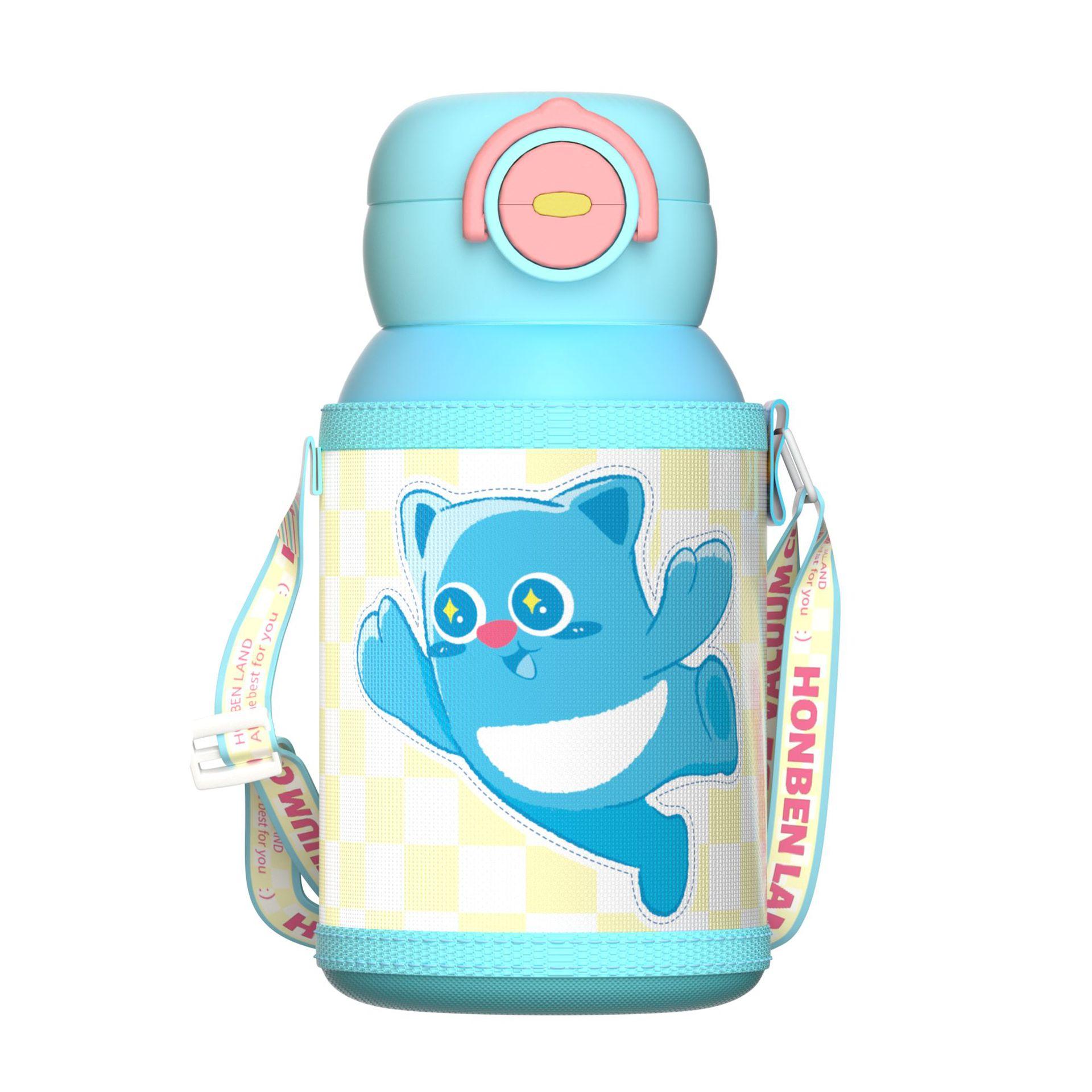 

Cartoon double drink children s thermos cup 316 stainless steel vacuum children s water cup high value cute portable straw cup 550ml