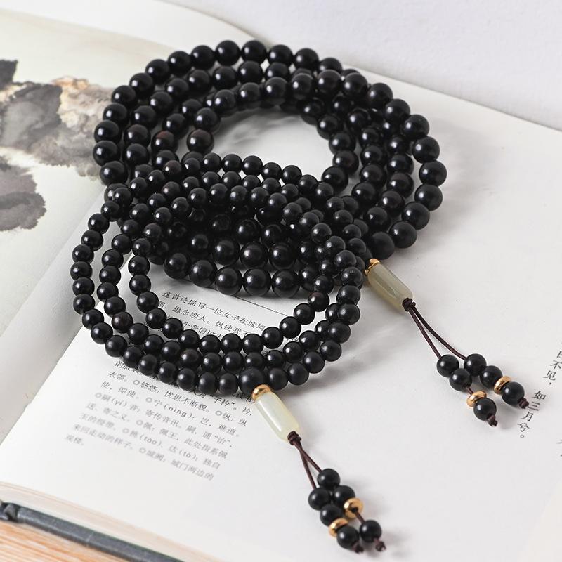 Ebony Wood Bracelet Purple Sandalwood108Buddhist bead bracelet, prayer beads, Hetian jade accessories, multi-loop design for men and women couples