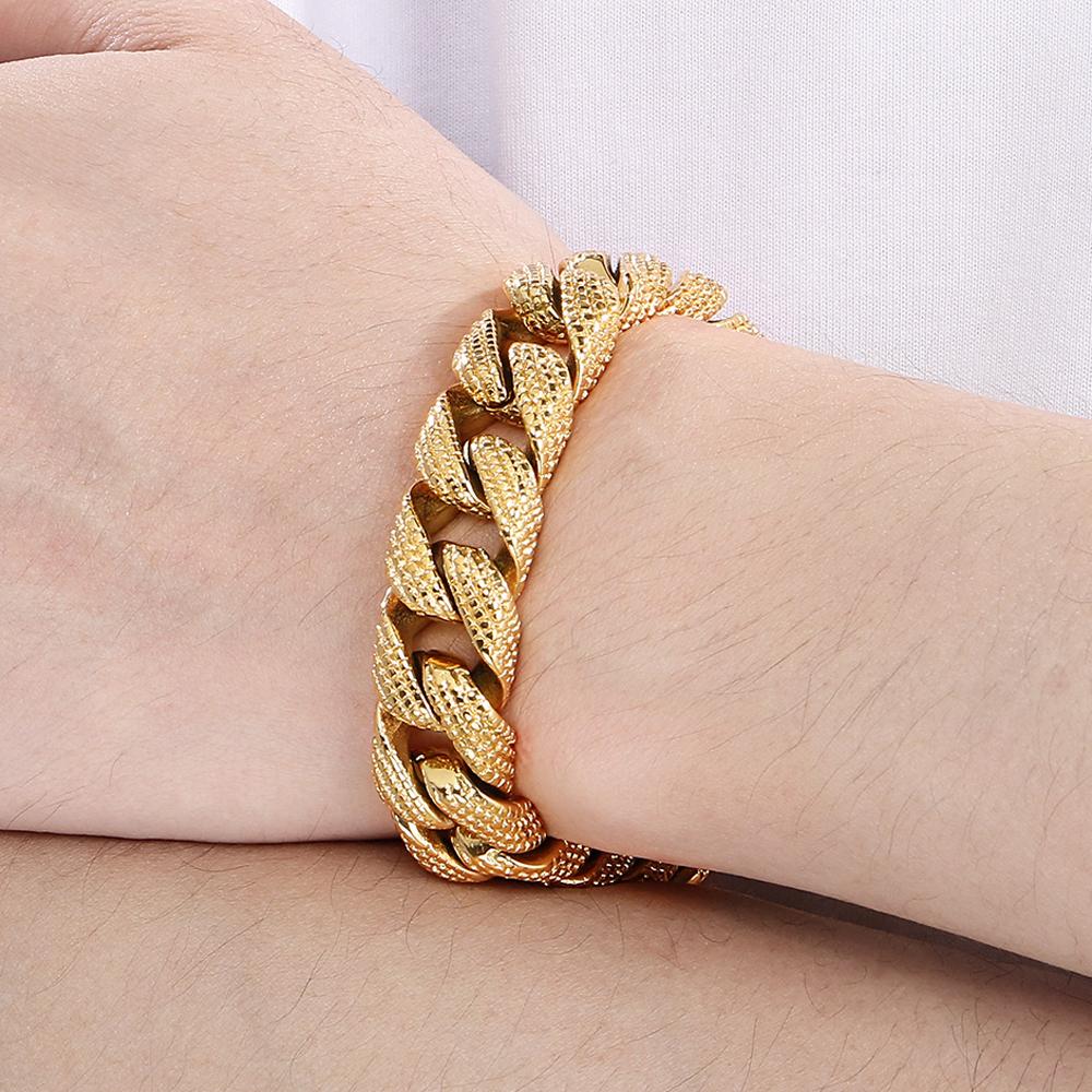 Gótikus Férfi Karkötők Vintage 15MM Szélességű Tömör Rozsdamentes Acél Kockalánc Kubai Lánc Karkötő Férfi Férfi Ékszerek Ajándékok 2 Szín