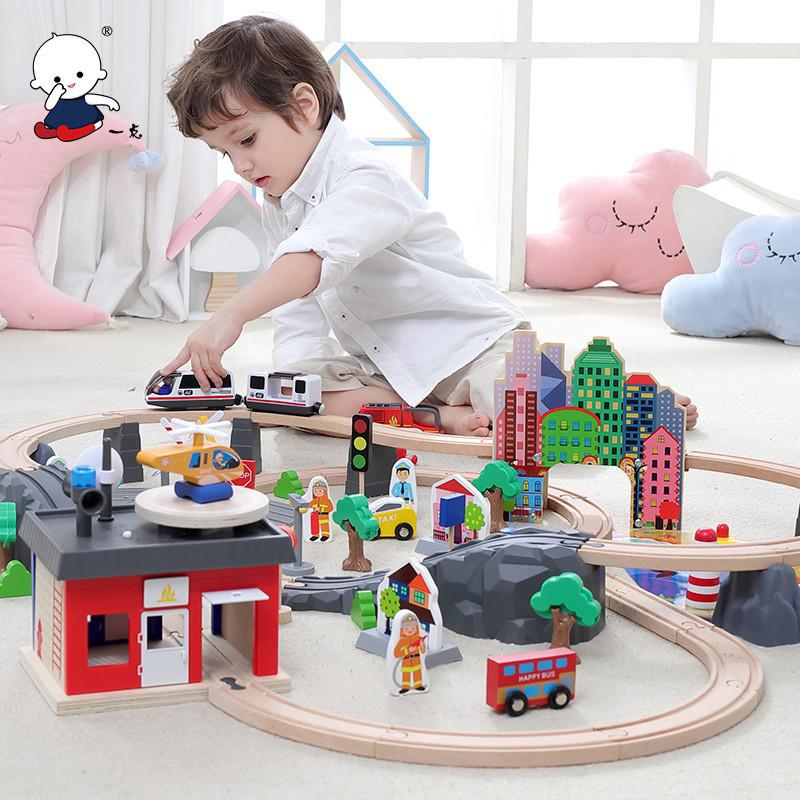 

Wooden Electric Train Track & Car Building Blocks Set for Kids