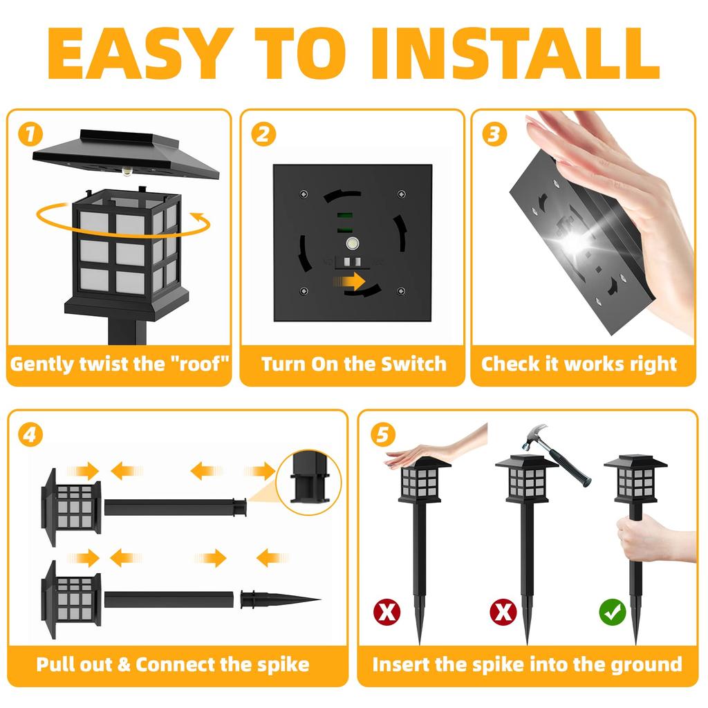 12Pack Solar Path Lights Outdoor Solar Walkway Lights Waterproof Garden Light Decorative for Yard Landscape Driveway Warm White