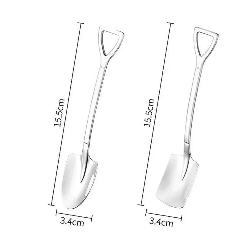 Creative Silver Shovel Spoons Stainless Steel Coffee Fruit Watermelon Ice Cream Dessert Scoops Spoon Teaspoon Kitchen Tableware