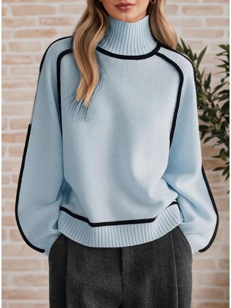 Herbst/Winter Gestreifter Schlankmachender Lässiger Lockerer Pullover Strickpullover