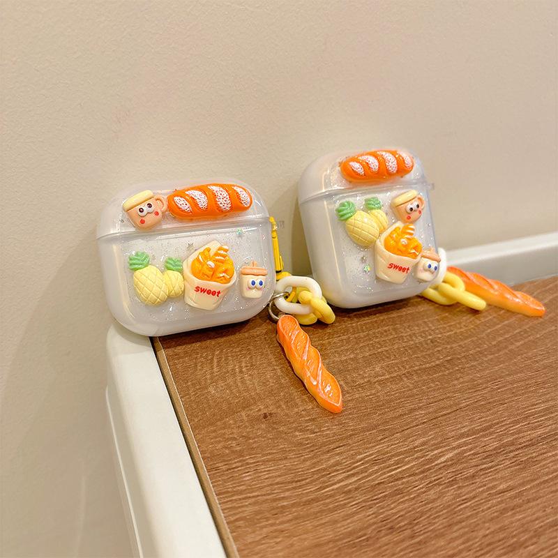 Bread Three-Dimensional Glitter Earphone Cover For Apple Airpods 4 Transparent Silicone Airpods Pro Protective Case