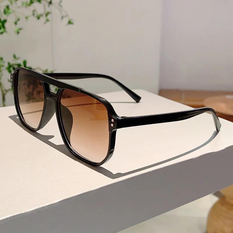 Vintage Double Bridges Men Square Sunglasses Fashion Clear Ocean Lens Sun Glasses Women Trending Shades Eyewear UV400