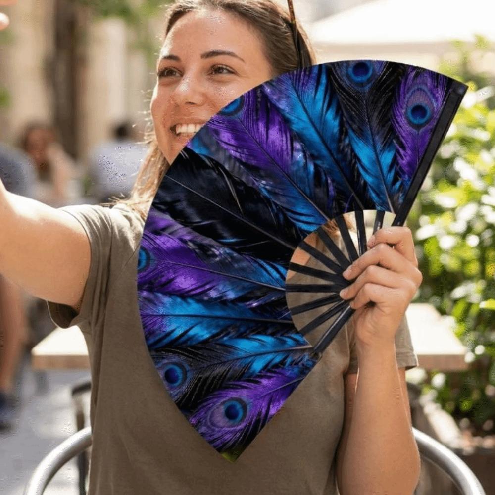 Plastic Flowers Handheld Fan Peacock Tail Pattern Decorative Fan Outdoor Travel