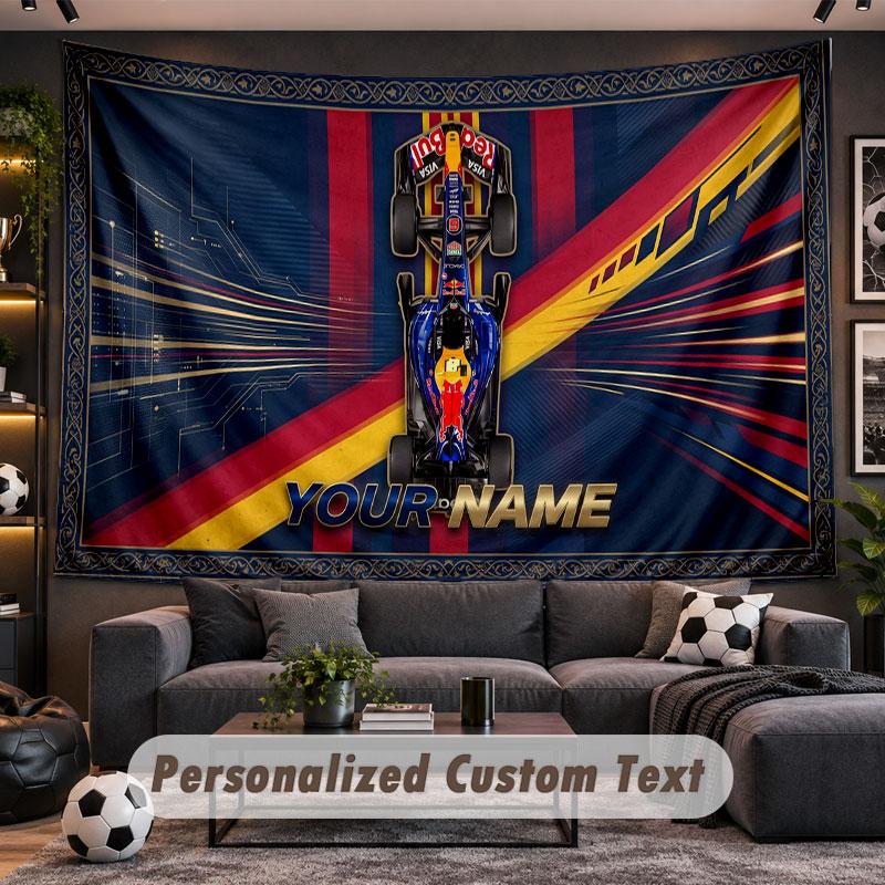 Wall Hanging Tapestry Custom NameRed Bull Racing Pattern Personalized Printed Fabric Wall Decor