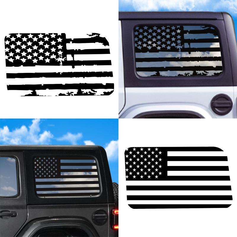 Car Rear Window US Flag Decorative Decal Cover Sticker Jeep Wrangler 2021, 2022, 2024 Style 4 Door Edition External Accessories