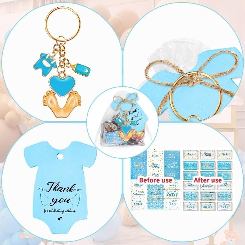  6/20Pcs Baby Feet Charm Keychain with Wrapping Sticker Hanging Label For Wedding