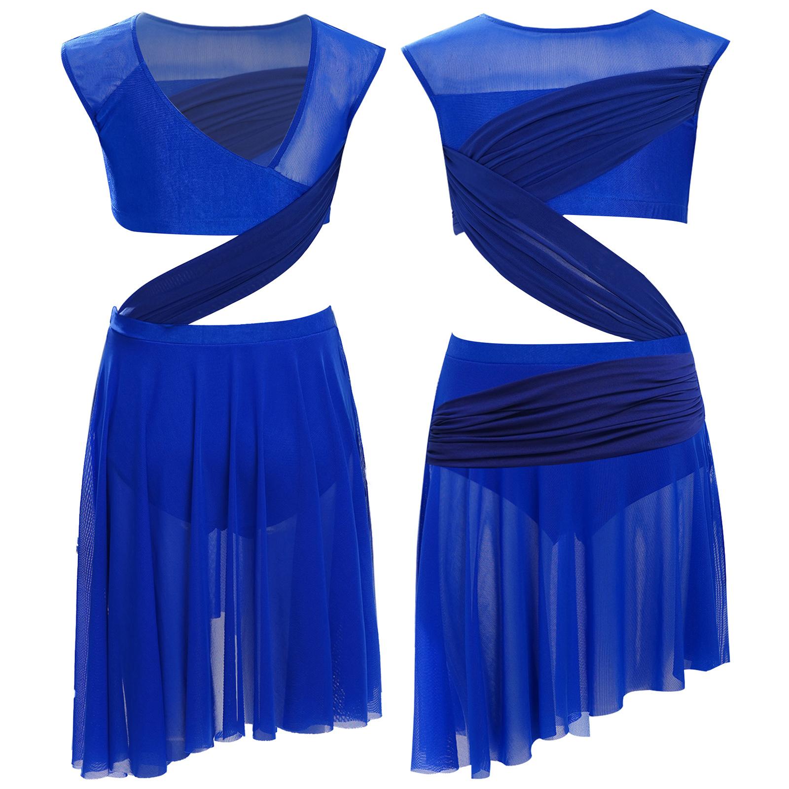 

Платье для девочек, лирическое, без рукавов, прозрачная сетка, асимметричный лоскутный дизайн, платье для выступлений на сцене 7-8 Years синий