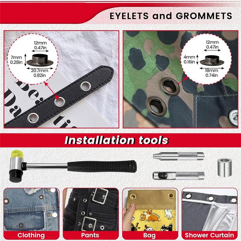 A84E-120 Sets 1/2 Inch Grommet Tool Kit 2 Heights Of Grommet Kit, Eyelets And Grommets With 4 Install Tools For Leather,DIY