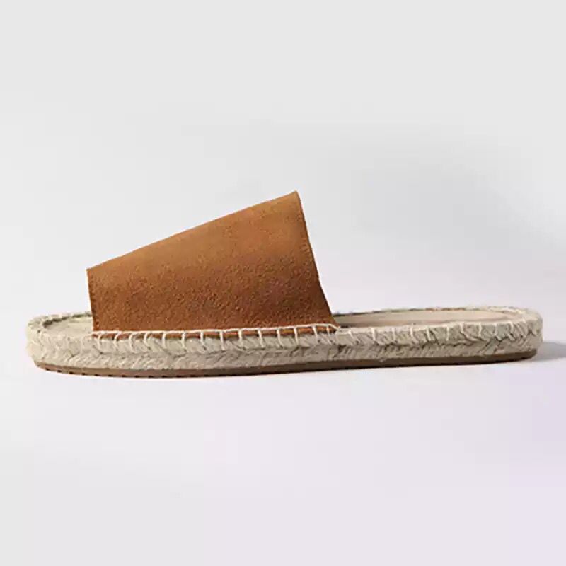 2025Wish Amazon Large Size Stitched Fisherman Casual Flat Bottom Slippers Straw Hemp Rope Bottom One-Word Slippers