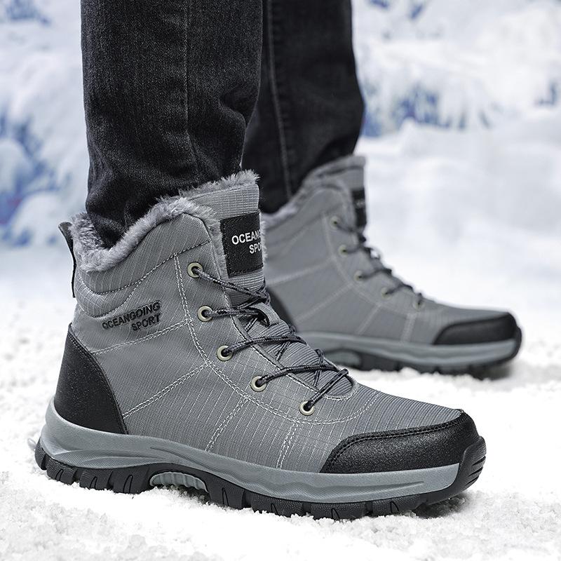 High-top velvet hiking shoes outdoor non-slip and wear-resistant men's breathable casual sports shoes lace-up warm men's shoes