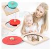 Hoshi Baby Wooden Montessori Mirror Peekaboo Knob Puzzle, Infant 3mos+ Tummy Time Toy