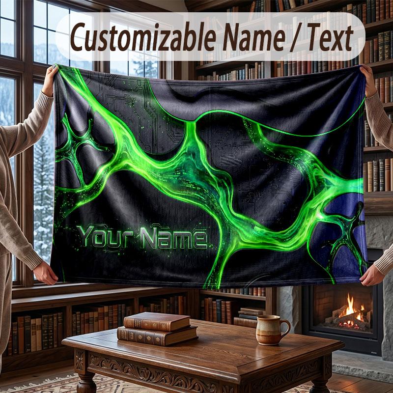 City Cyberpunk Theme Throw Blanket Custom Name Text Personalized Blanket Soft Cozy Blanket for Home Sofa Bed