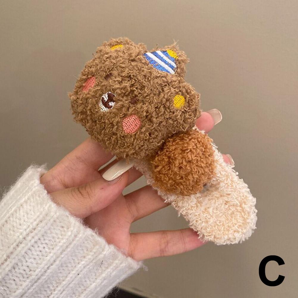 Autumn and Winter Lamb Fur Cute Little Bear Hair Clip Large Plush Duckbill Clips Sweet Hair Accessories Girl's Side Bangs Clip