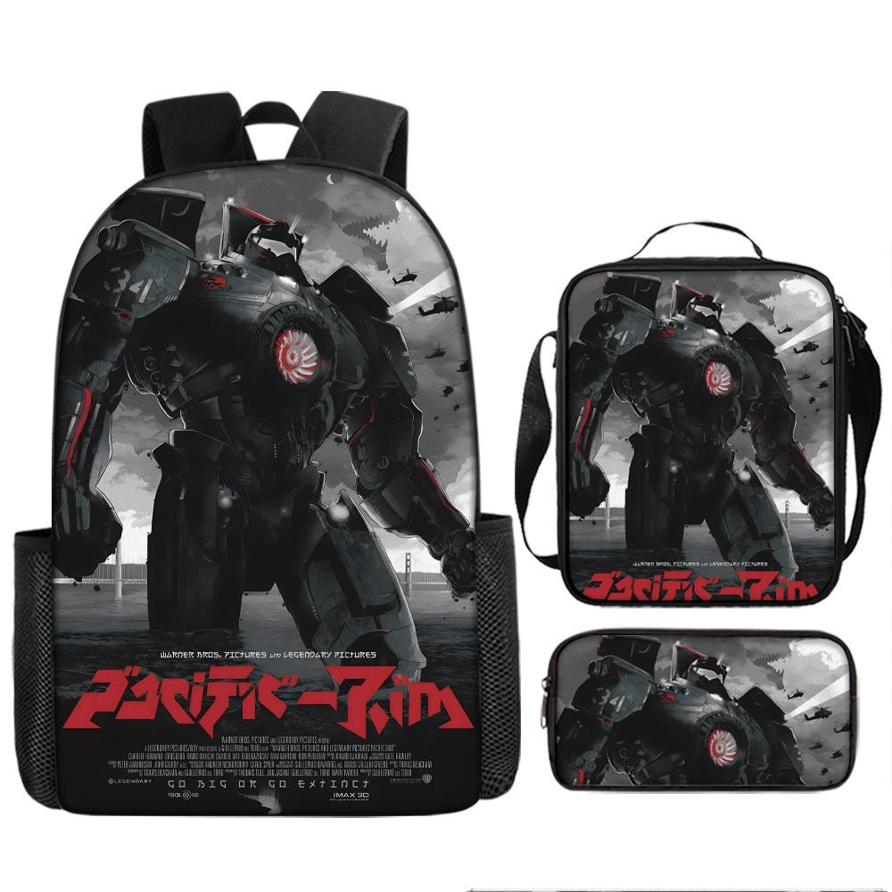 Pacific Rim schoolbag, primary and secondary school students, boys, mecha war, monster backpack, kindergarten burden reduction three-piece set