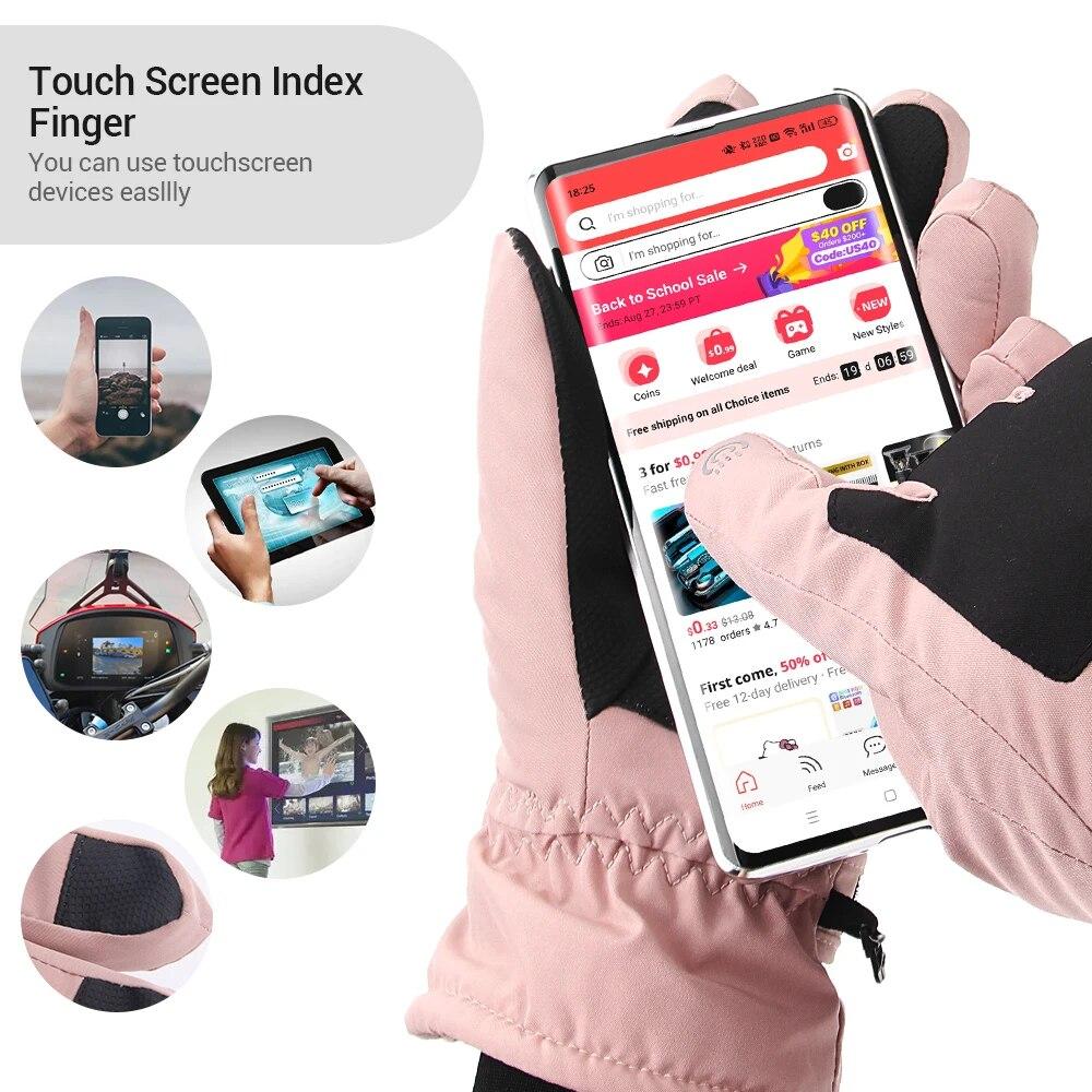 Women Motorcycle Gloves Winter Snowboard Ski Warm Non-slip Gloves Waterproof Motocross Cycling Fleece Warm Snow Touch Screen Glo