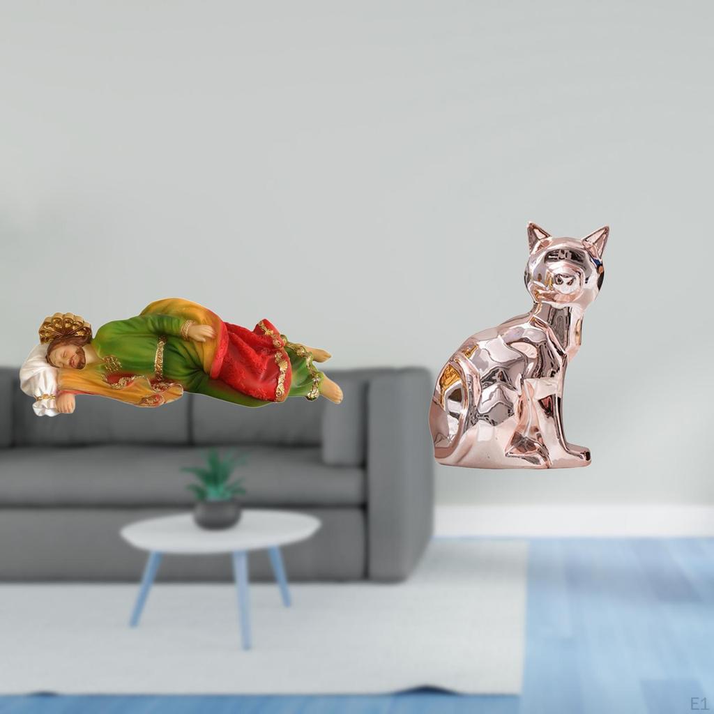 Resin Joseph Cat Statue Figure Sleeping Jesus Animal Sculpture Decorative Desk Display Art Craft