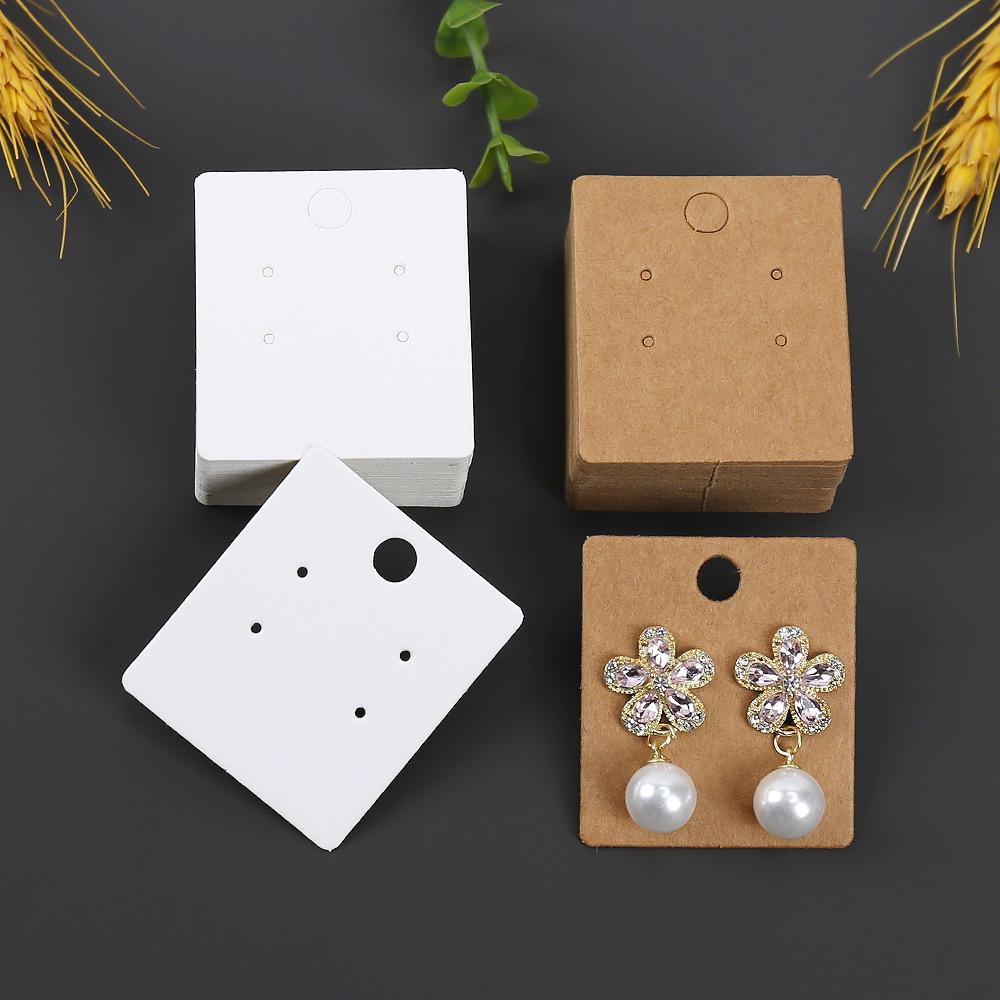 Kraft Paper Earring Display Card, Blank Label for Stud Earrings, Jewelry Packaging Hang Tag (4.3 x 3.8 cm)