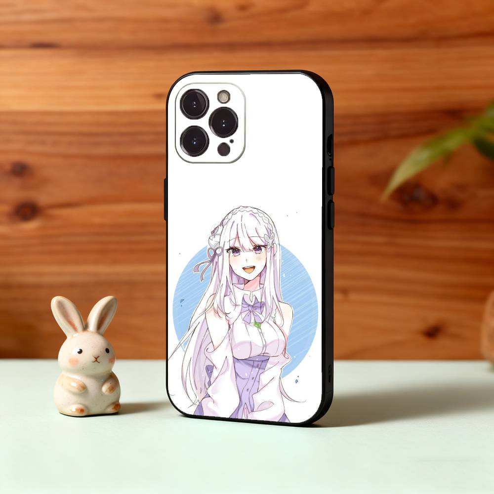 Re Zero Rem Emilia Phone Case For iPhone17 16 15 14 13 12 11 Pro Max Plus,5G Soft Black Case