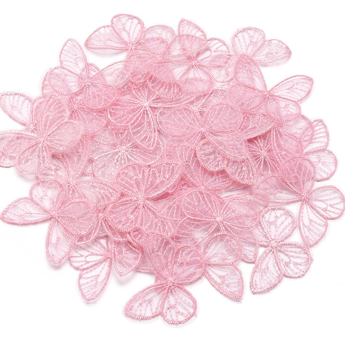 

20Pcs/Lot 3.5*4.5cm Embroidery Fabric Butterfly Flowers Artificial Net Yarn Flower For DIY Craft Clothing Supplies Wedding Decor рожевий