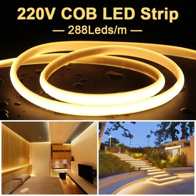 AC 220V COB Striscia LED Luce al neon Spina di alimentazione Kit ad alta densità 288LED/m Illuminazione lineare IP68 Nastro LED flessibile impermeabile