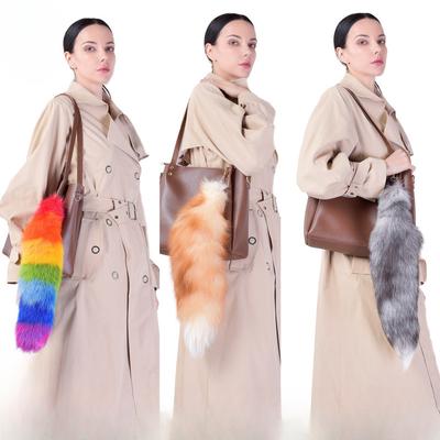 Furry for Keychain Oversized Fox Hair Pendant Silver Blue Fox Tail Accessories Ladies Bag Charm Car Keychain  for Women
