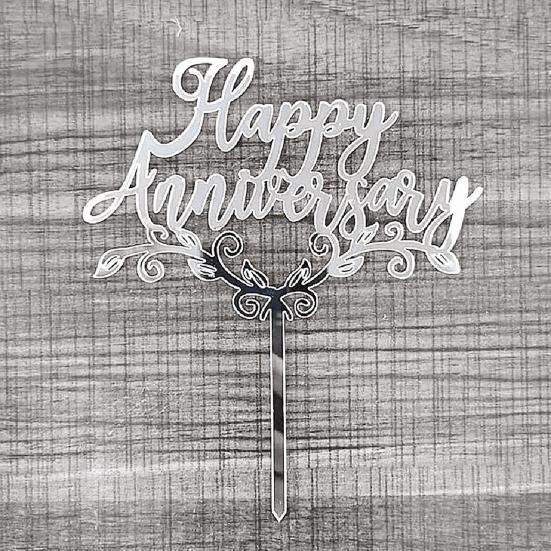 5Pcs Cake Topper Happy Anniversary Design Decorative Acrylic Dessert Pastry Cupcake Picks for Party