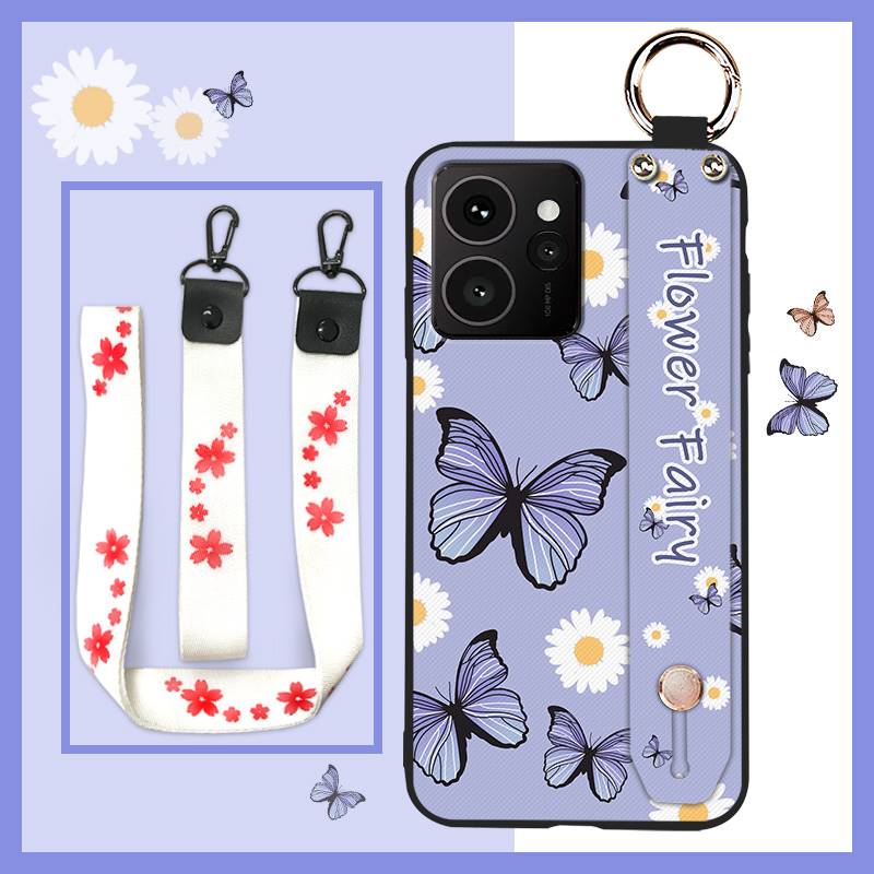 Lanyard Flower Phone Case For Nokia HMD Skyline Kickstand Back Cover Ring Fashion Design Wrist Strap Waterproof Silicone