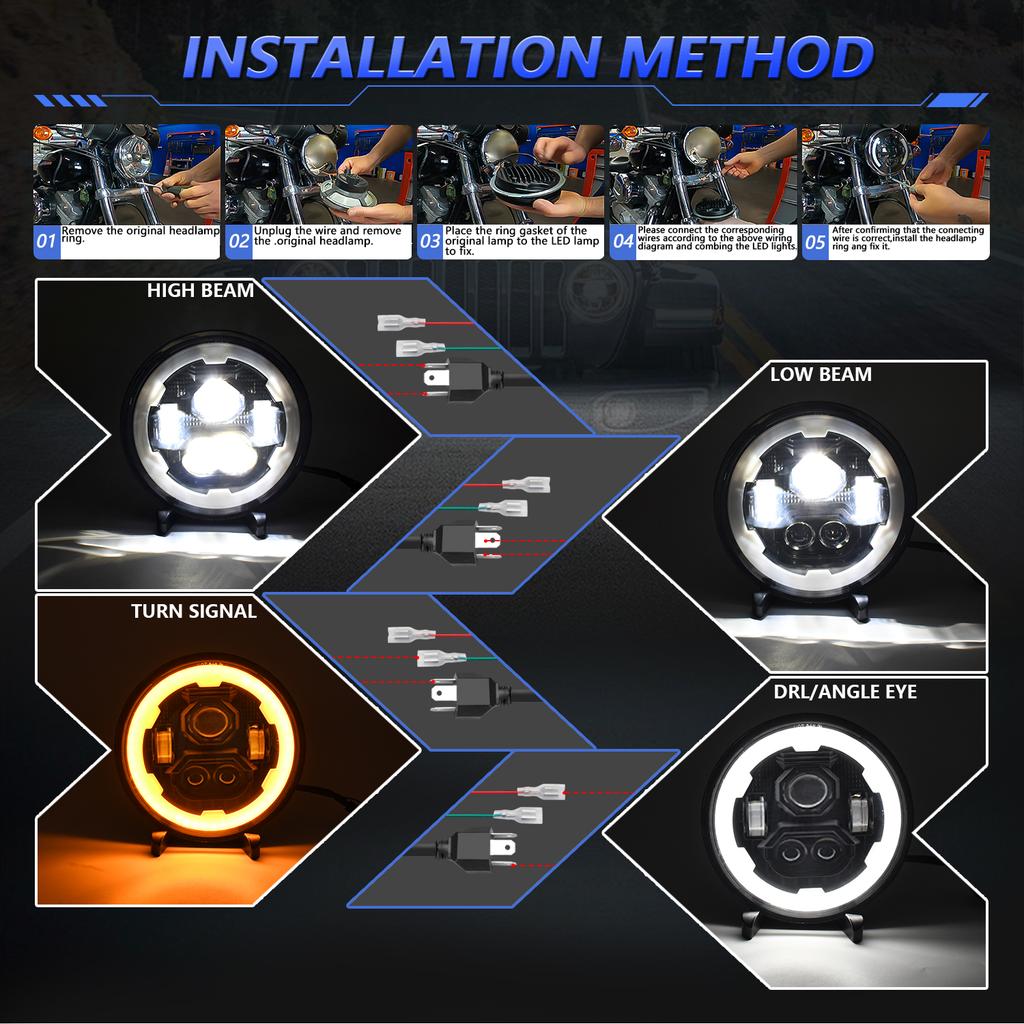 R1 7 Inch Round LED Headlight 4 Modes Off Road Vehicle Headlamp for Motorcycle Classic Cars