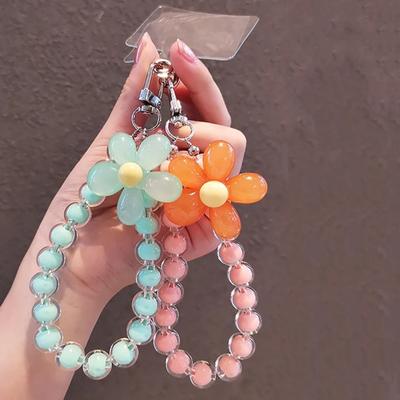 Flower Beaded Mobile Phone Case Pendant Macaron Color Car Keychain New Cell Phone Charm Lanyard