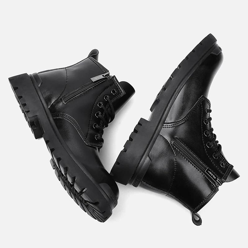 Fashion High Brand Mens Lace Up Motorcycle Boots Comfortable Ankle Boots Fashionable Male Side Zipper High Top Shoes Travel Biker Botas
