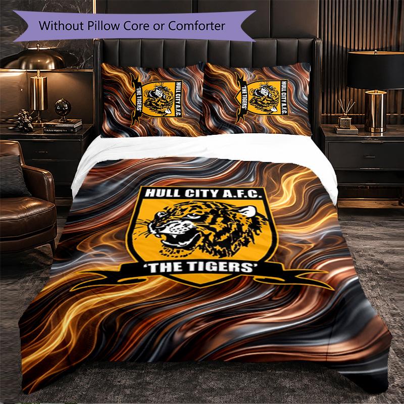 Hull City Football 3-teiliges Bettwäsche-Set Weiches Bettbezug-Set mit Kissenbezügen Bedrucktes Schlafzimmer-Deko-Set für Zuhause