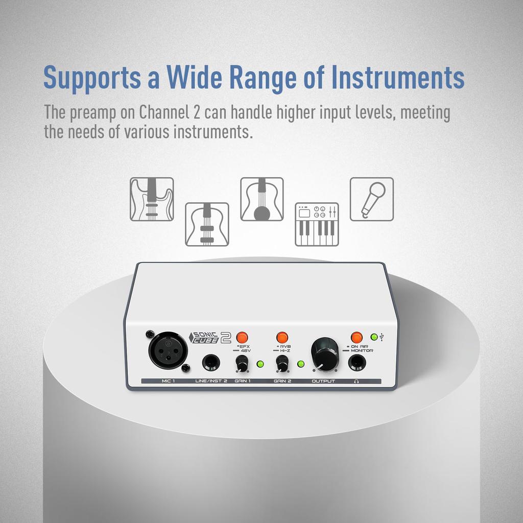 Sonicake Sonic Cube II Audio Interface with OTG USB and XLR DTM Compatible with and Music Home Live and with Guitar Amp Modeling and DSP Effects