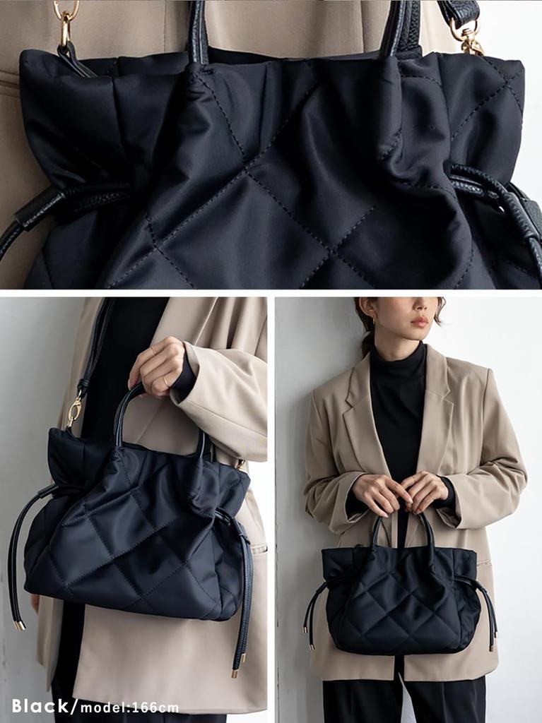 VITAFELICE Damen Handtasche mit Kordelzug, 2-Wege (NSB-30387Z) (Schwarz)