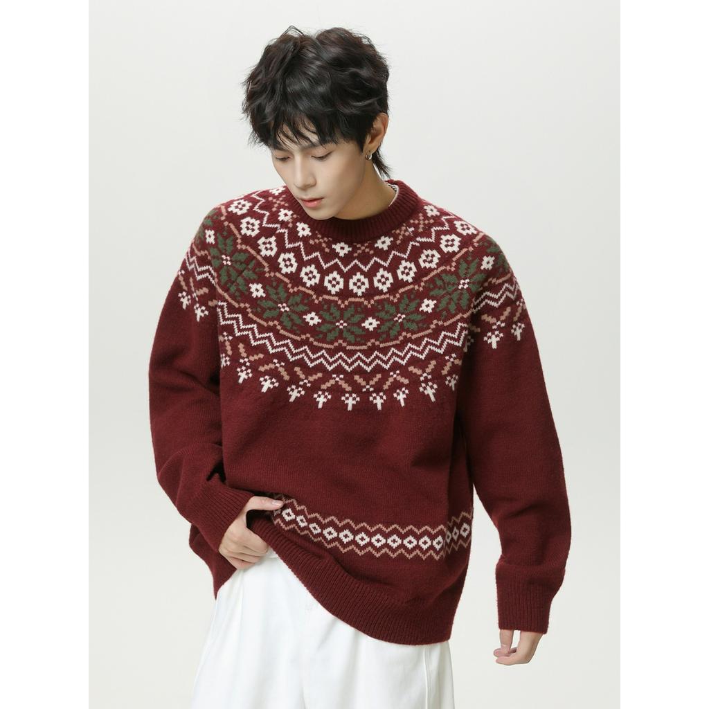 Ethnic Style Round Neck Sweater Men's Autumn and Winter Retro Texture All-match Pullover Sweater Jacket