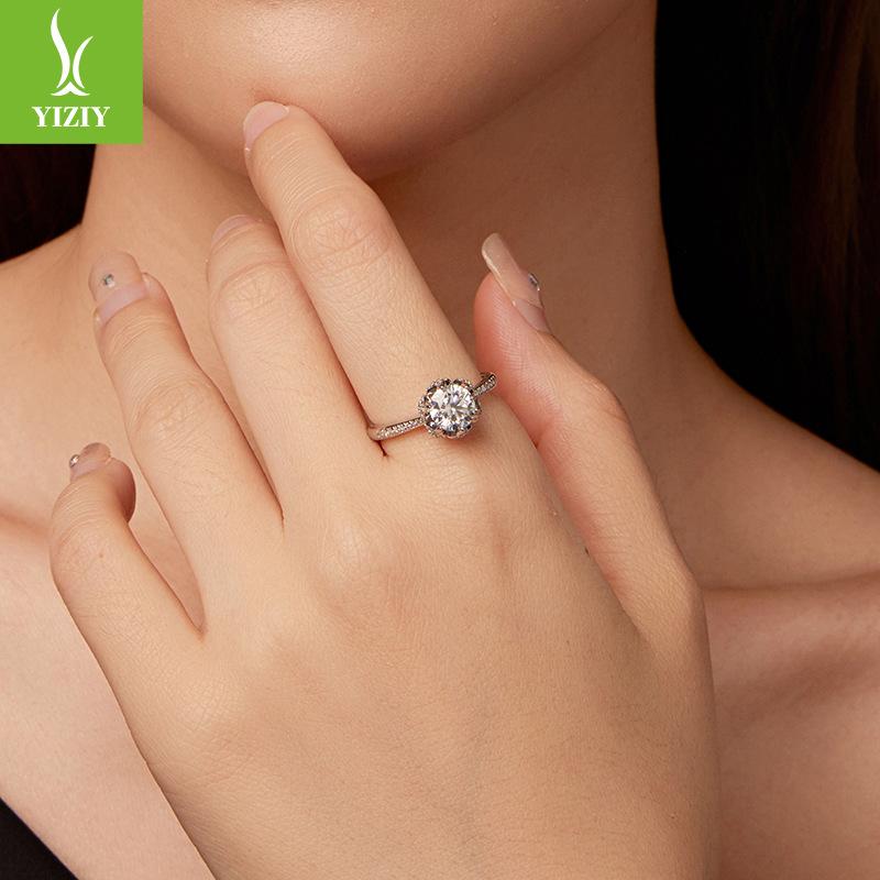 Barva D 1karátový moissanitový prsten Stamen Svatba Prsten Jiskřivý Luxusní Prsten ze Sterlingového Stříbra S925