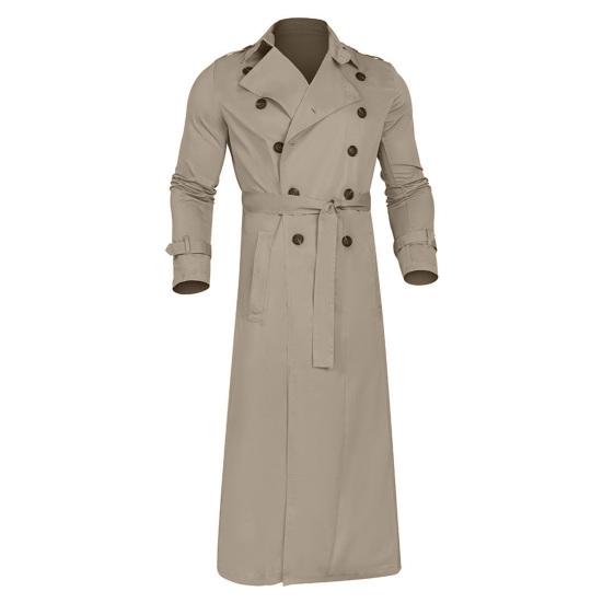 Autumn Winter Long Trench Coat Double-breasted Solid Color Slim Windproof Windbreaker Streetwear