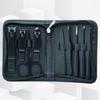 Stainless Steel 9-Piece Manicure & Pedicure Set with Tweezers and Nail Clippers In Black.