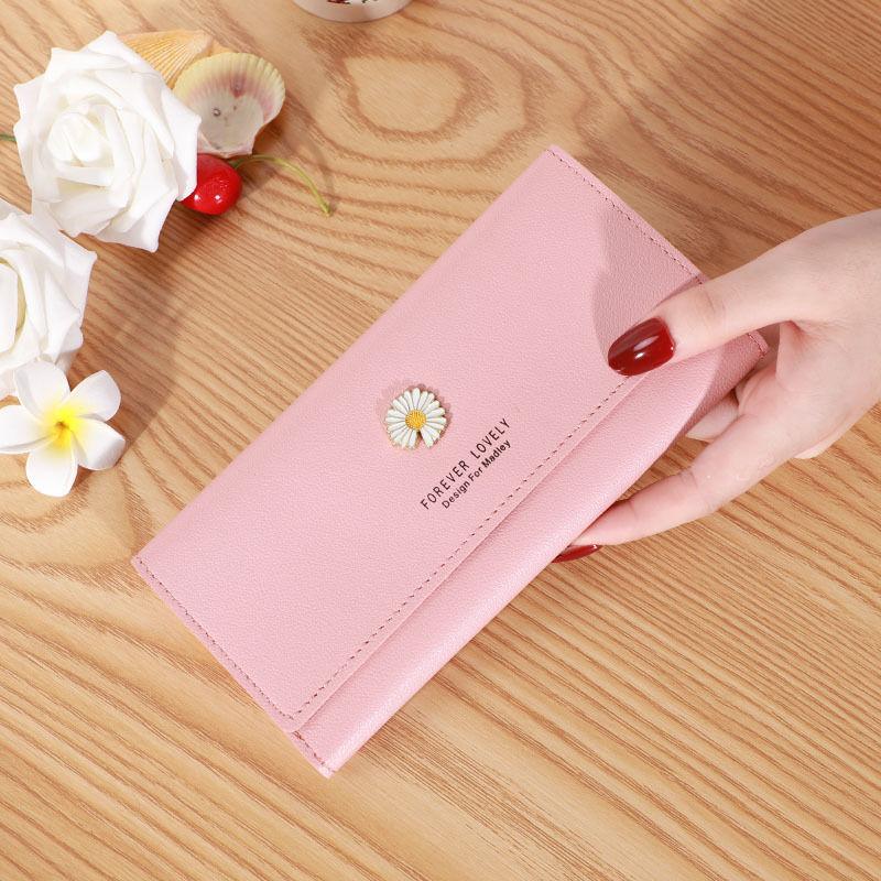 Women's Long Zipper Wallets Simple Daisy Versatile Mobile Phone Bag Solid Color Large Capacity Casual Purse