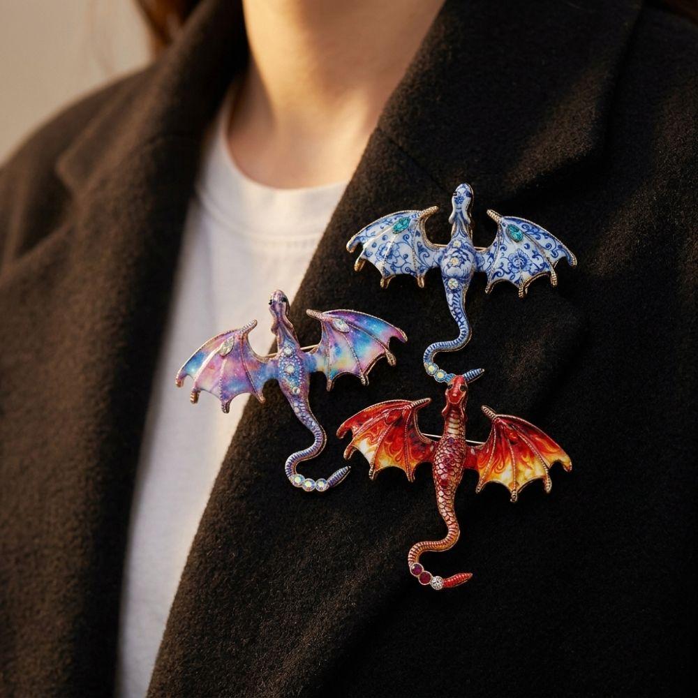 Zinc Zinc Zinc Alloy Crystal Wing Dragon Pin Colorful Rhinestone Animal Dragon Brooch Daily Wear