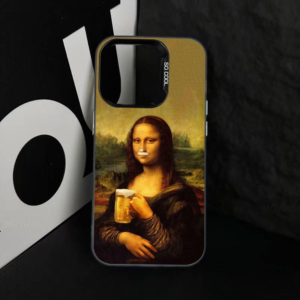 Humorous M-Mona L-Lisa Art Phone Case For iPhone 17,16,15,14,13,12,11 Plus,Pro Max,XS,Colored Silver Plated Inside Cover