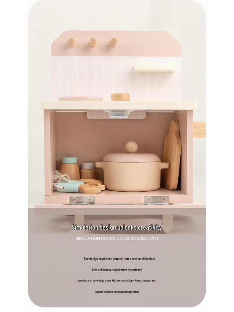 Kids' Wooden Kitchen Playset—Log Style Cooking Toy for Pretend Play